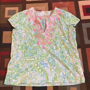 Lilly Pulitzer Green and Blue Cap Sleeve Blouse